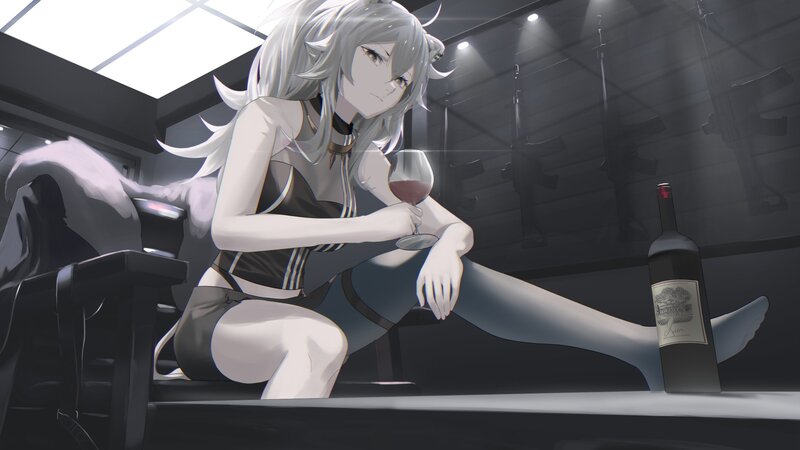 Silver-haired Woman with Wine