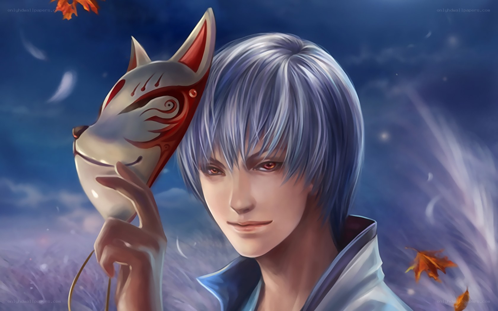 silver-haired youth with fox mask