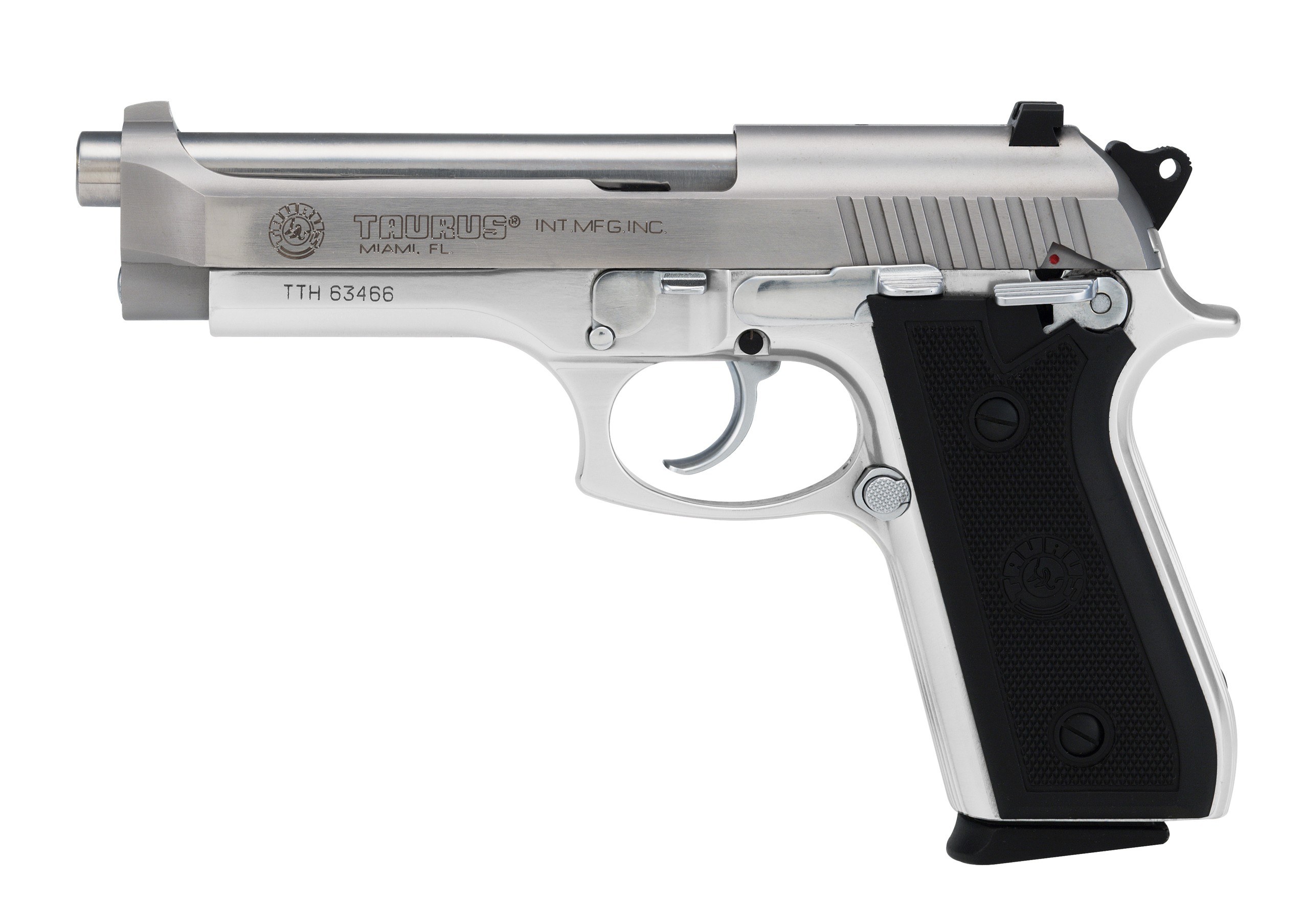 silver handgun with black grip