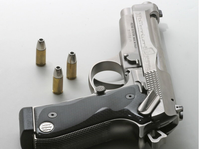 Silver Handgun with Bullets — Neutral, Photograph, Carbon Fiber Grip, Black