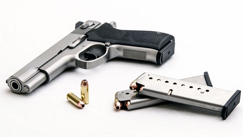 Silver Handgun with Magazines