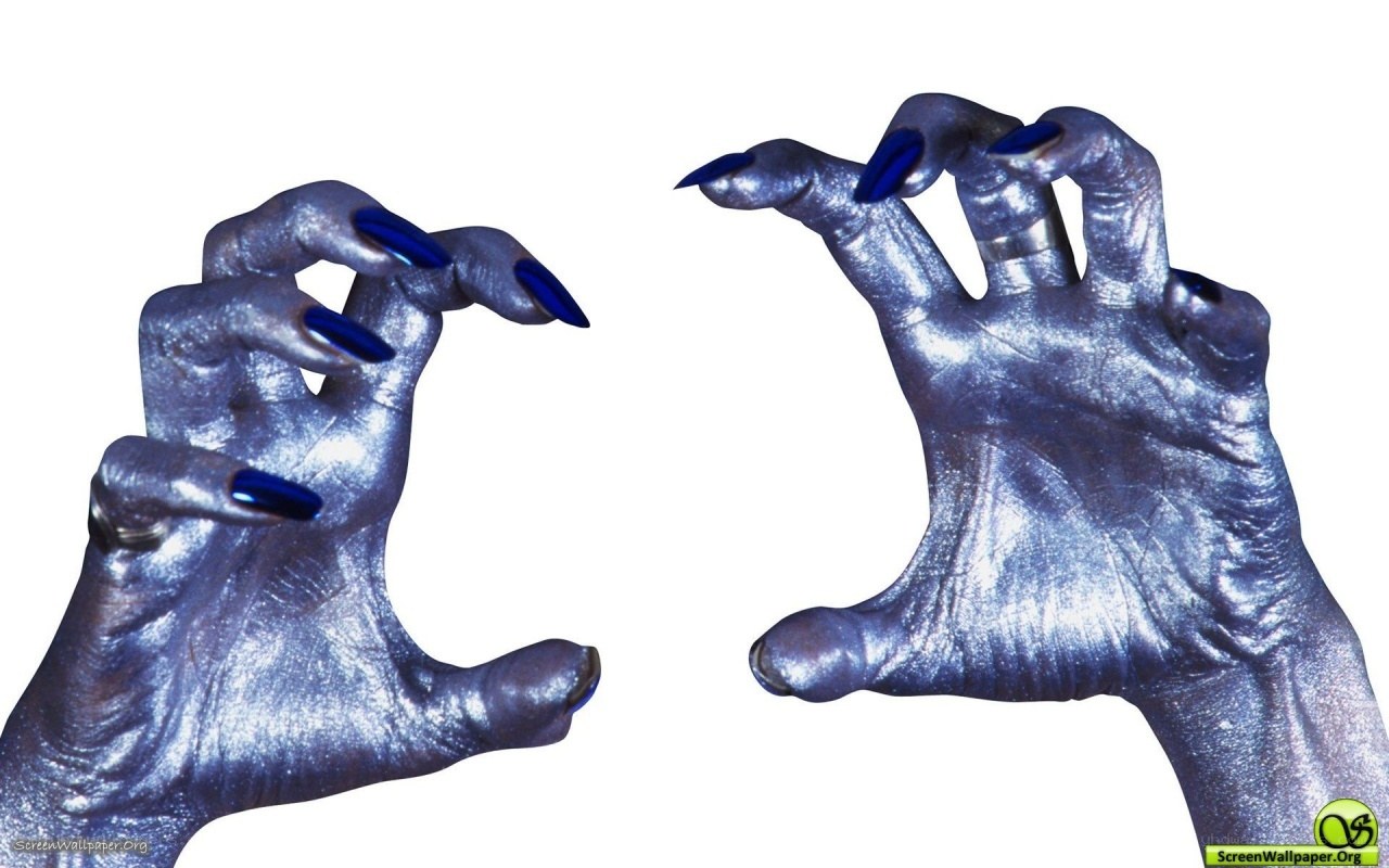 silver hands with blue nails