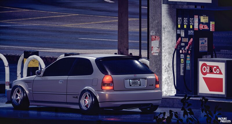 Silver Hatchback Car — Gray, Dramatic, Night, 3d Render