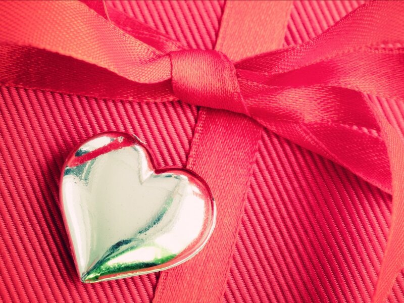 Silver Heart on Red Ribbon