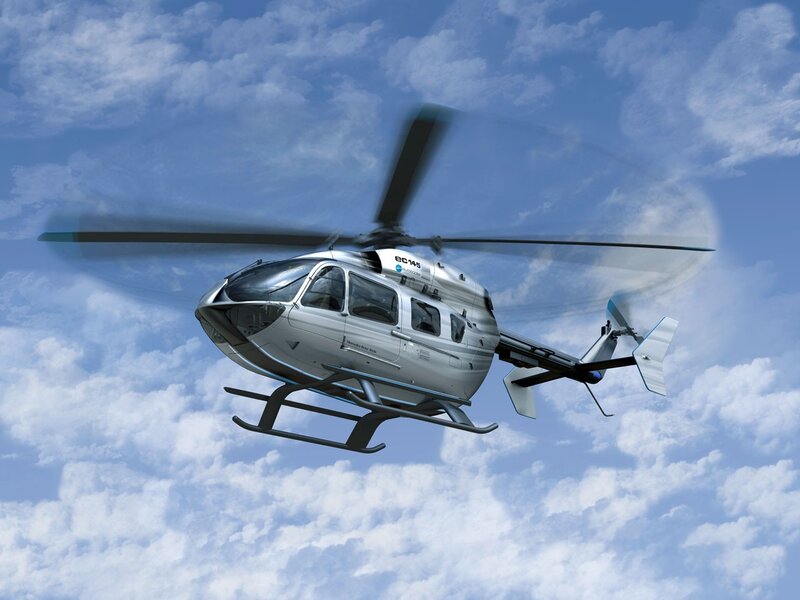 Silver Helicopter in Flight — Blue, Calm
