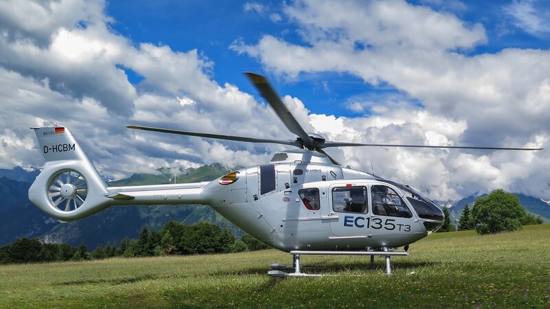 Silver Helicopter on Grass
