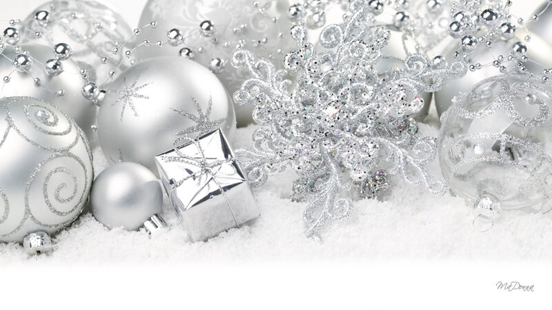 Silver Holiday Ornaments — White