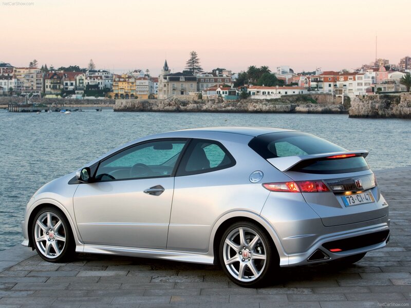 silver honda civic type r by the sea