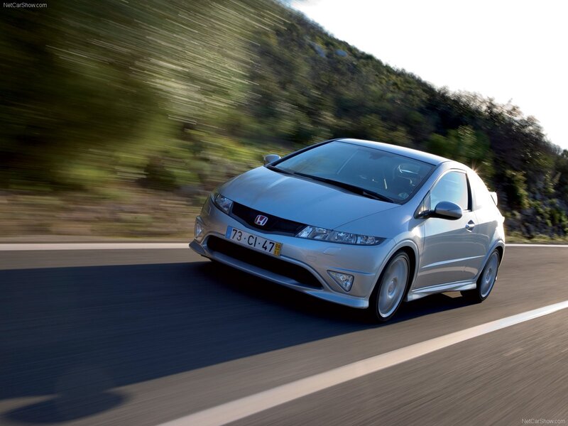 silver honda civic type r in motion