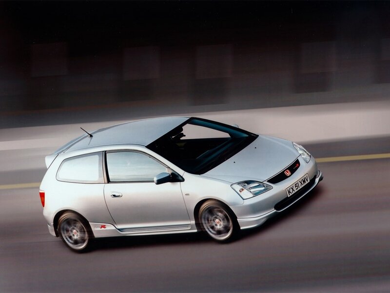 silver honda civic type r in motion