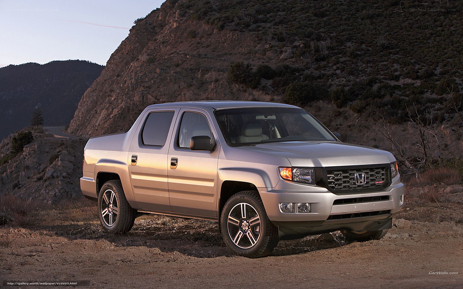Silver Honda Ridgeline in desert