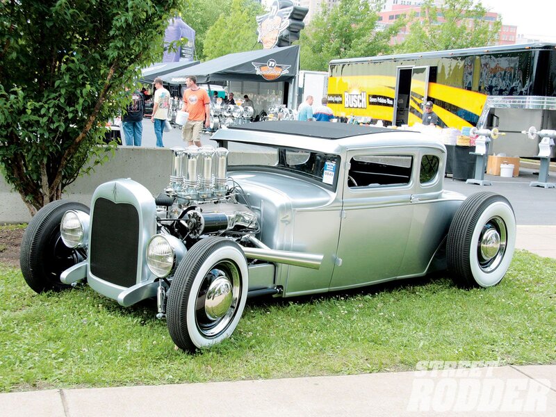 Silver Hot Rod Car — Outdoor, Afternoon, Photograph, People