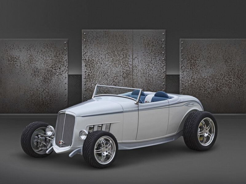 Silver hot rod convertible