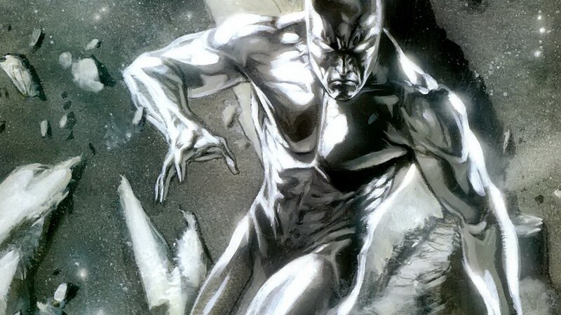 Silver Humanoid Figure — Black, Dramatic, Comic, Rocky Debris