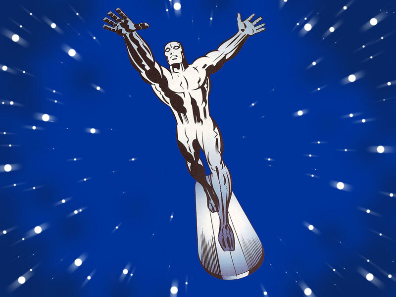 Silver Humanoid Figure — Blue, Dramatic, Comic, Space