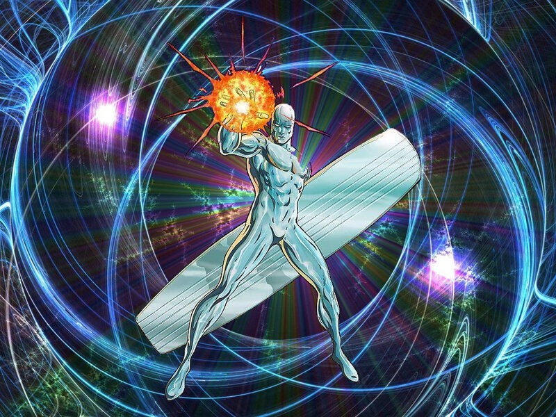 Silver Humanoid Figure — Blue, Dramatic, Comic