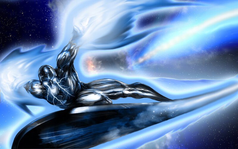 Silver Humanoid Figure — Blue, Dramatic, Night