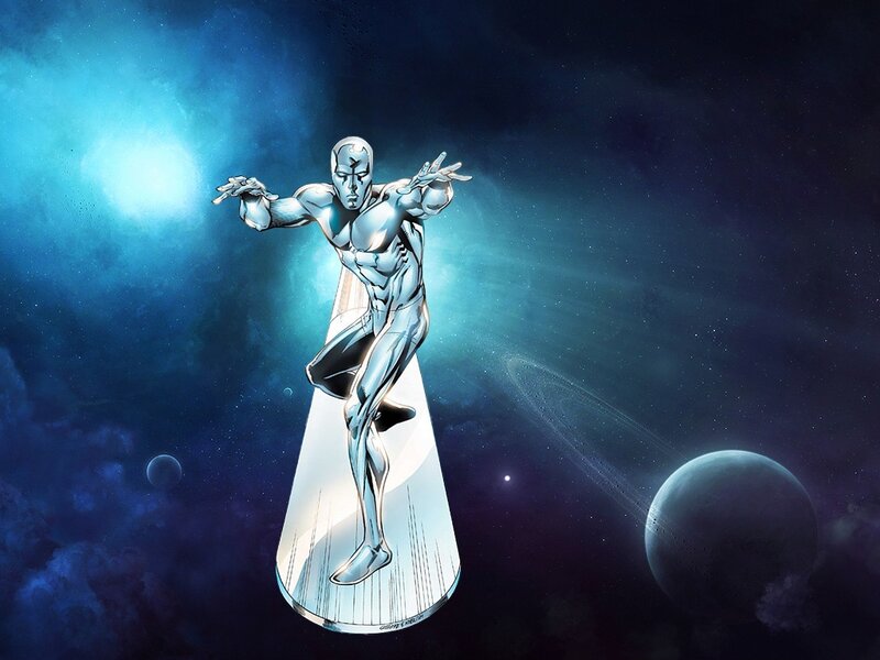 Silver Humanoid Figure — Blue, Dramatic