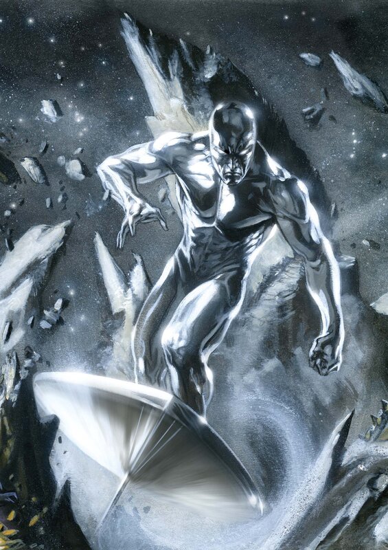 Silver Humanoid Figure — Dramatic, Night, Comic