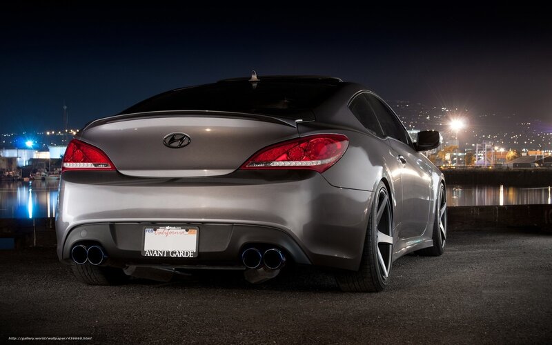 Silver Hyundai Genesis Coupe at night