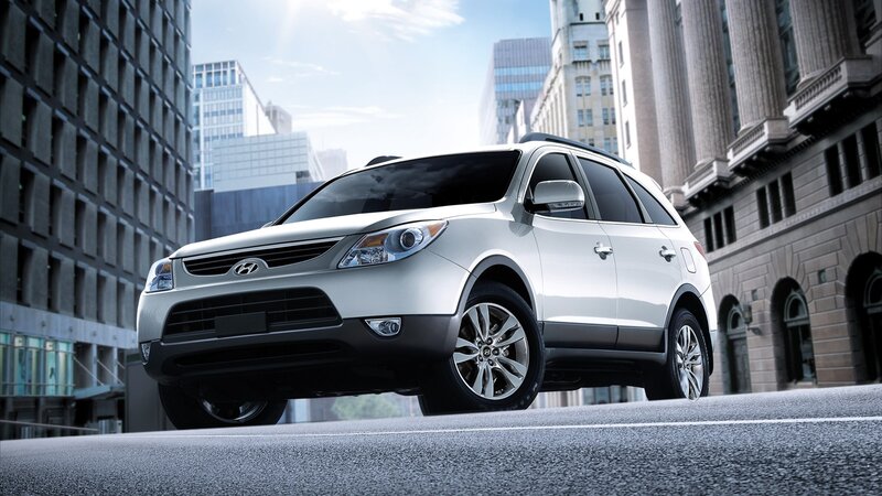 Silver Hyundai Santa Fe in city