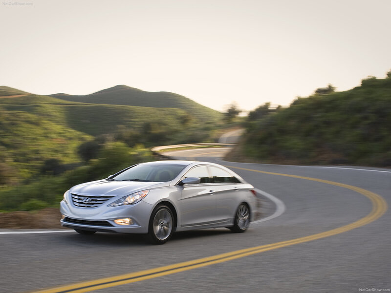 Silver Hyundai Sonata on winding road