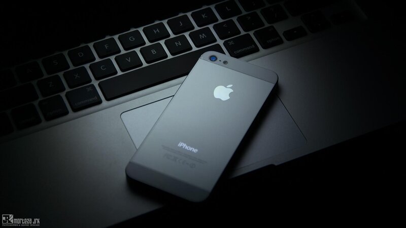 Silver IPhone on Laptop — Gray