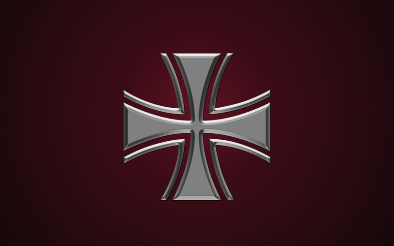 silver iron cross on red