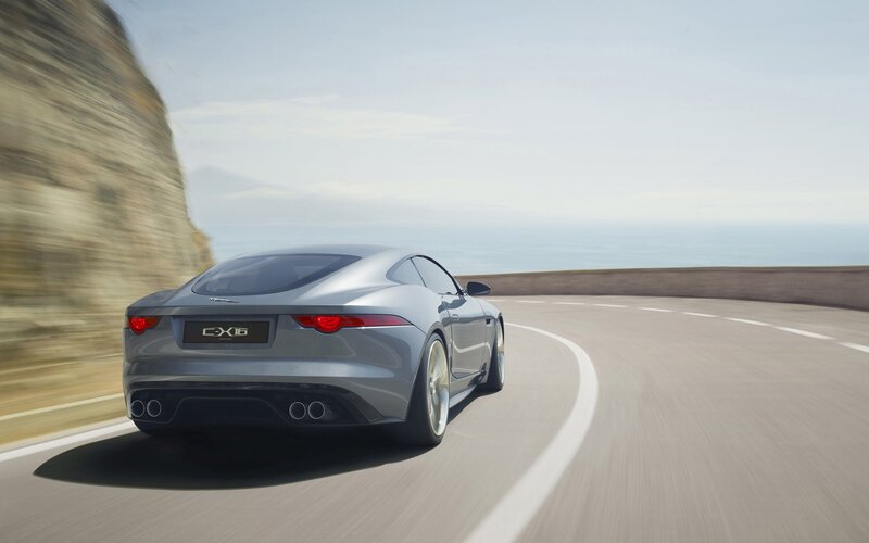Silver Jaguar C-x16 — Gray, Dynamic, Afternoon, Photograph, Car, Road, Cliff