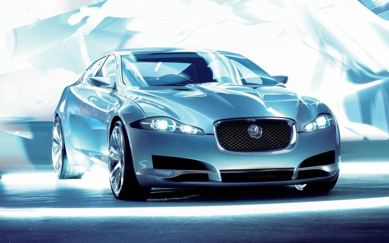 Silver Jaguar Concept Car — Dramatic, 3d Render, Headlights, Grille, Blue