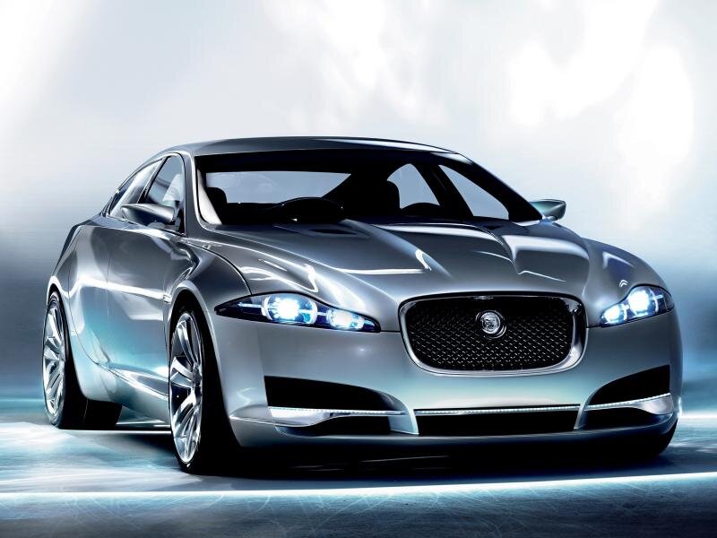 Silver Jaguar Concept Car — Dramatic, Photograph, Headlights, Grille
