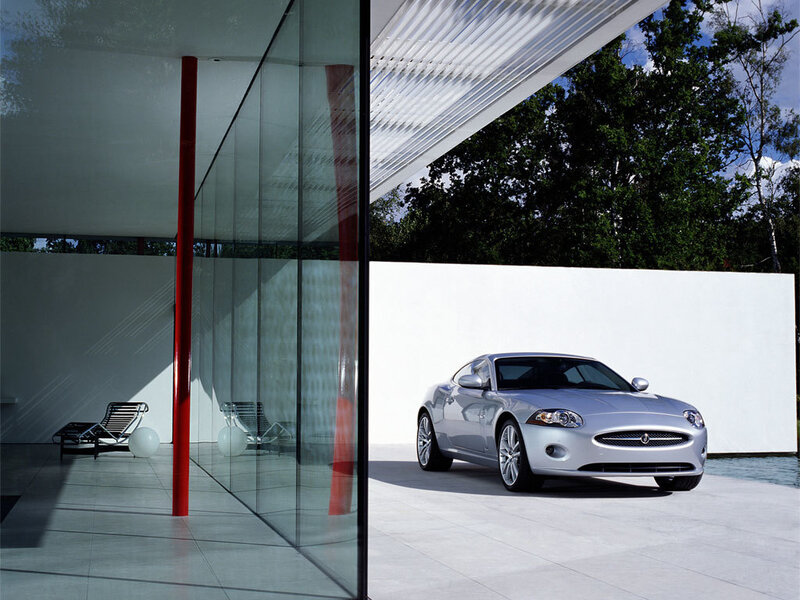 Silver Jaguar in modern setting