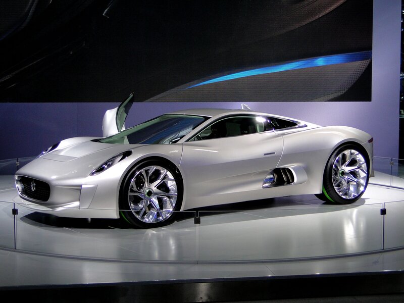 Silver Jaguar sports car on display