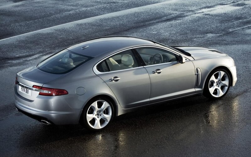 Silver Jaguar Xfr Sedan — Dramatic, Photograph, Car, Road, Wet Surface, Black