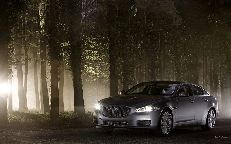 Silver Jaguar Xj Sedan — Gray, Dramatic, Night, Photograph