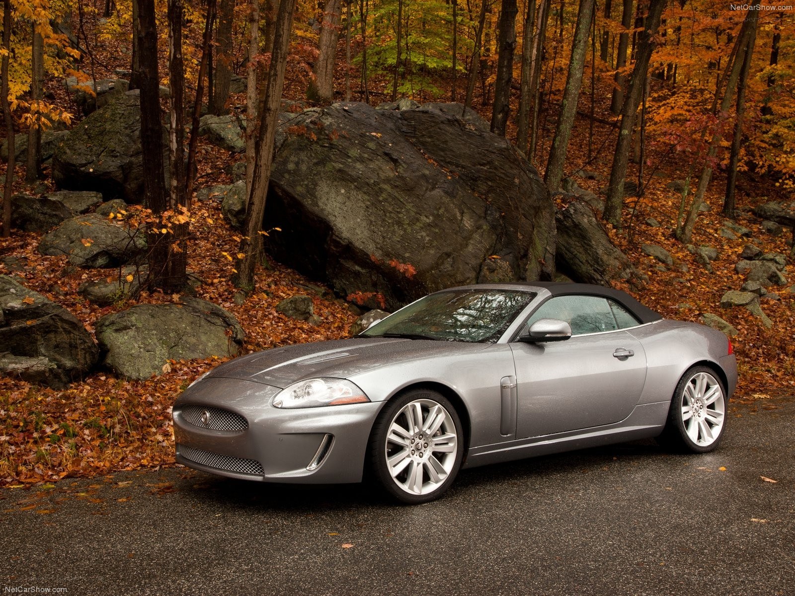 Silver Jaguar XK convertible