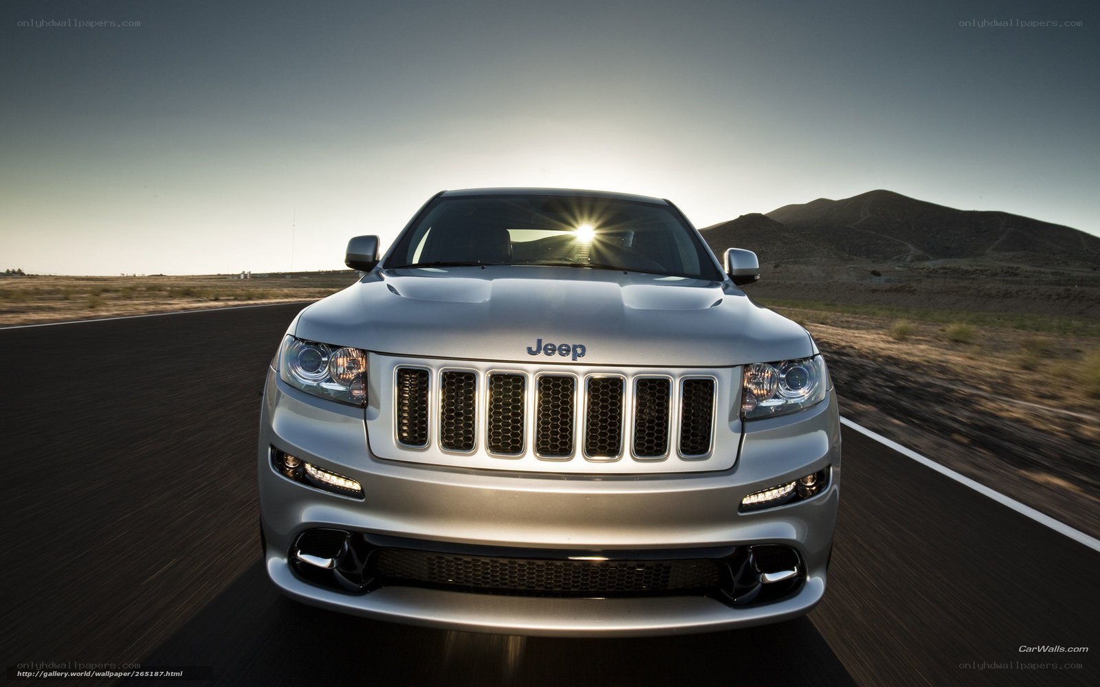 Silver Jeep on desert road