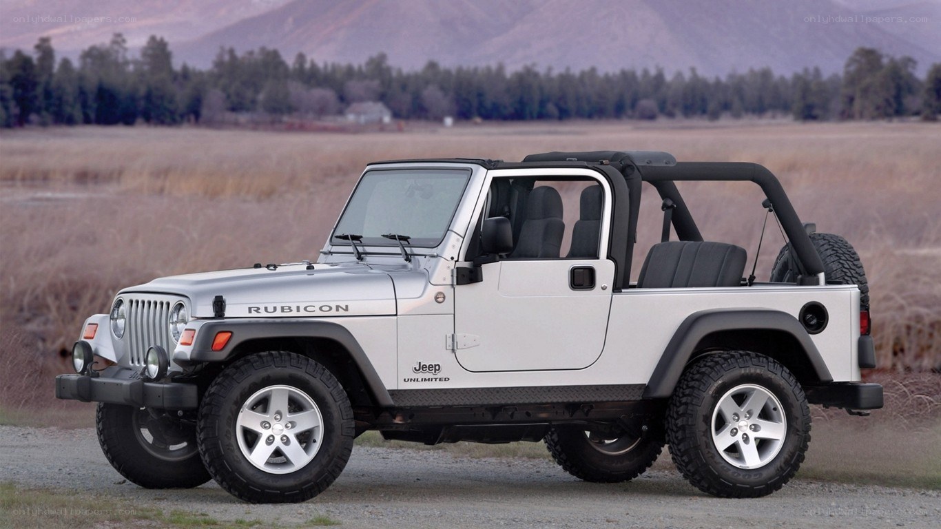 silver jeep rubicon in field