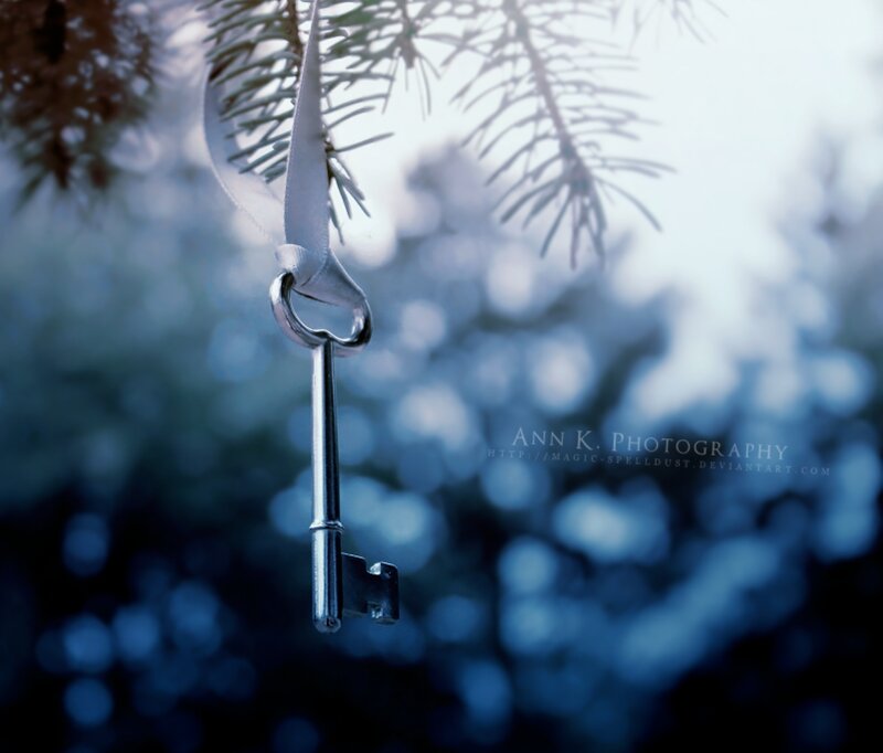 Silver Key Hanging — Blue