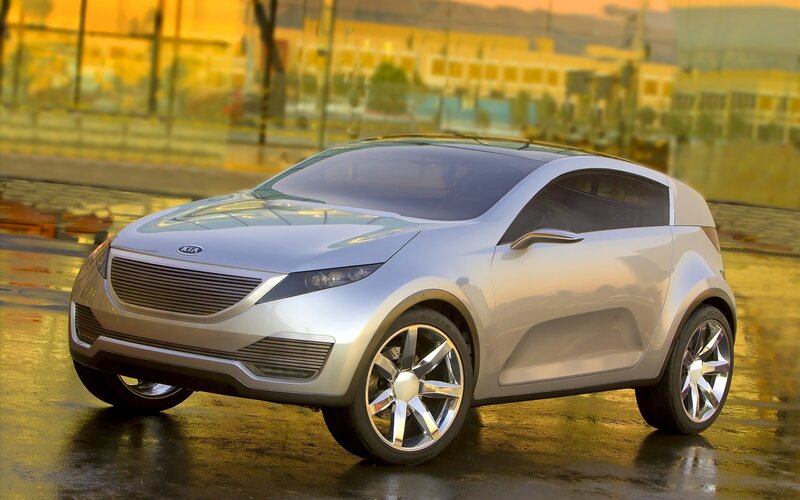 Silver Kia Concept Car — Dramatic, Sunset