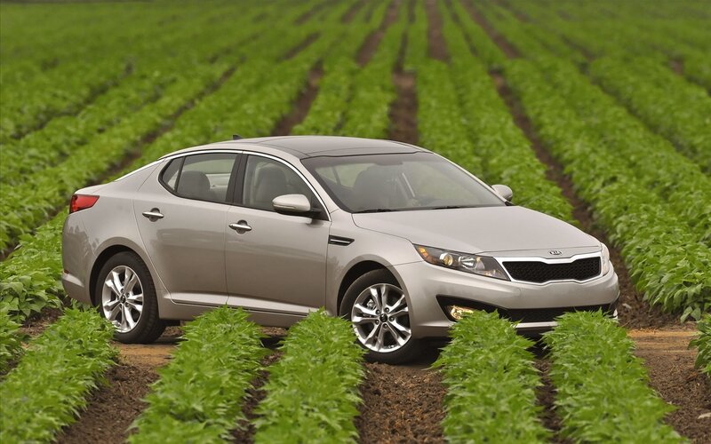 silver kia optima in a field