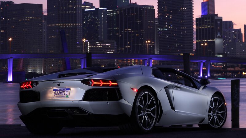 Silver Lamborghini Aventador — Dramatic, Night