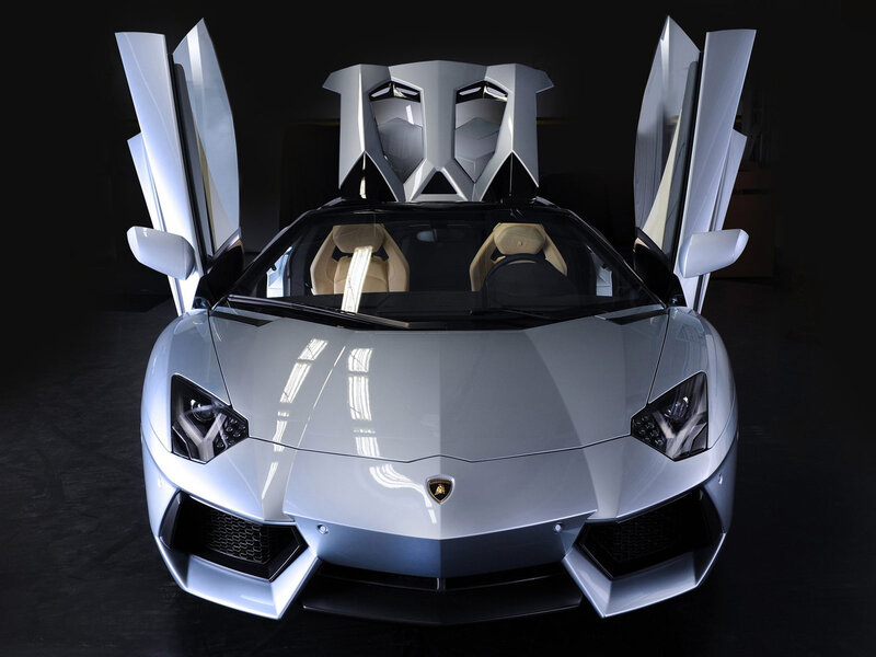 Silver Lamborghini Aventador — Dramatic, Photograph, Car Doors
