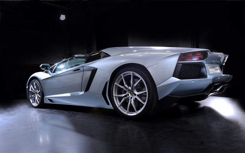 Silver Lamborghini Aventador — Dramatic, Photograph, Car, Spotlight