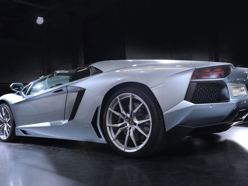 Silver Lamborghini Aventador — Dramatic, Photograph, Car