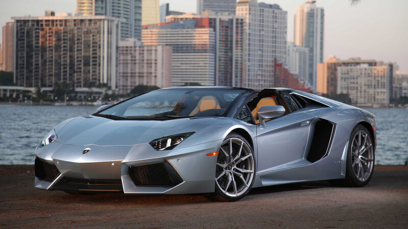 Silver Lamborghini Aventador — Dramatic, Sunset