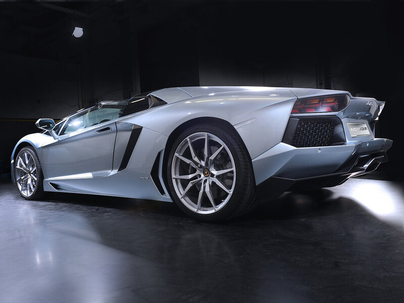 Silver Lamborghini Aventador — Dramatic