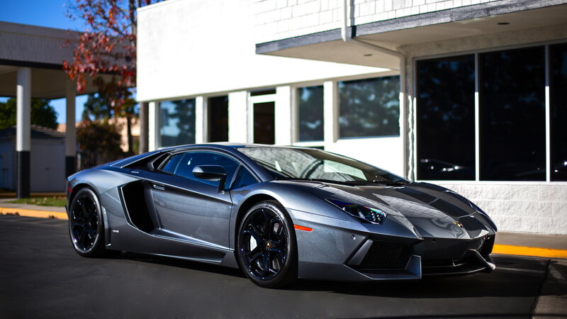 Silver Lamborghini Aventador — Gray, Dramatic, Afternoon