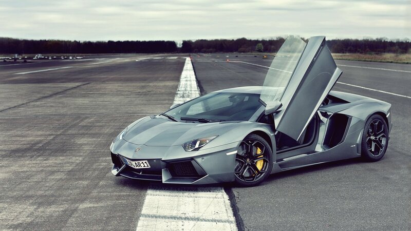 Silver Lamborghini Aventador — Gray, Dramatic, Photograph, Airfield