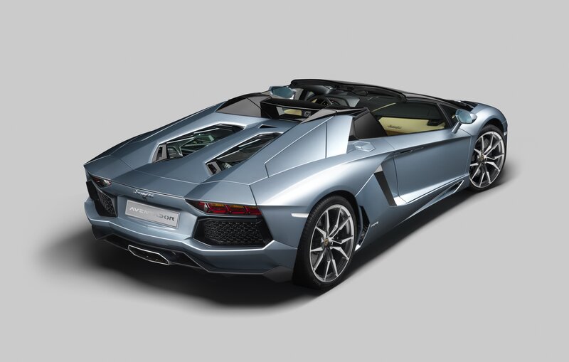Silver Lamborghini Aventador — Neutral, Photograph, Car, Convertible, Rear View